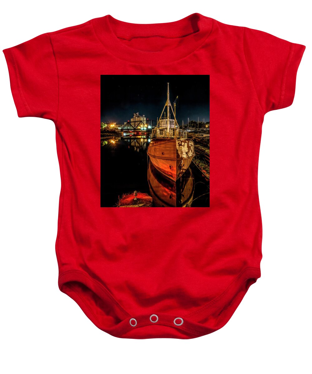 Boat Baby Onesie featuring the photograph On the river by Kristine Hinrichs