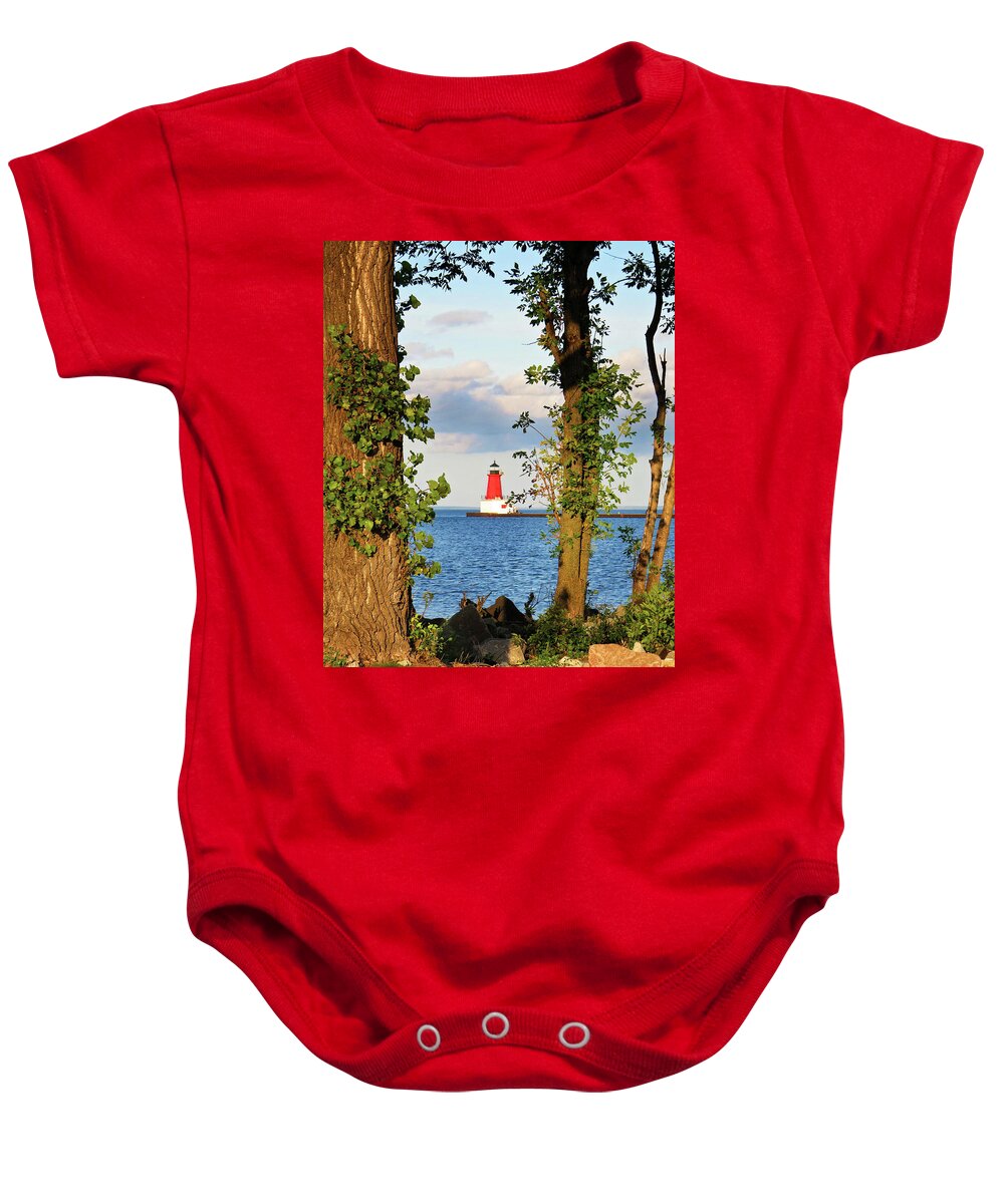 Lighthouse Baby Onesie featuring the photograph Our Shining Lighthouse by Ms Judi