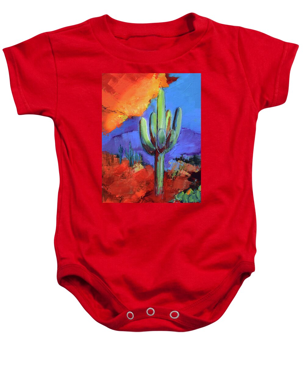 Saguaros Baby Onesie featuring the painting Under the Sonoran sky by Elise Palmigiani by Elise Palmigiani