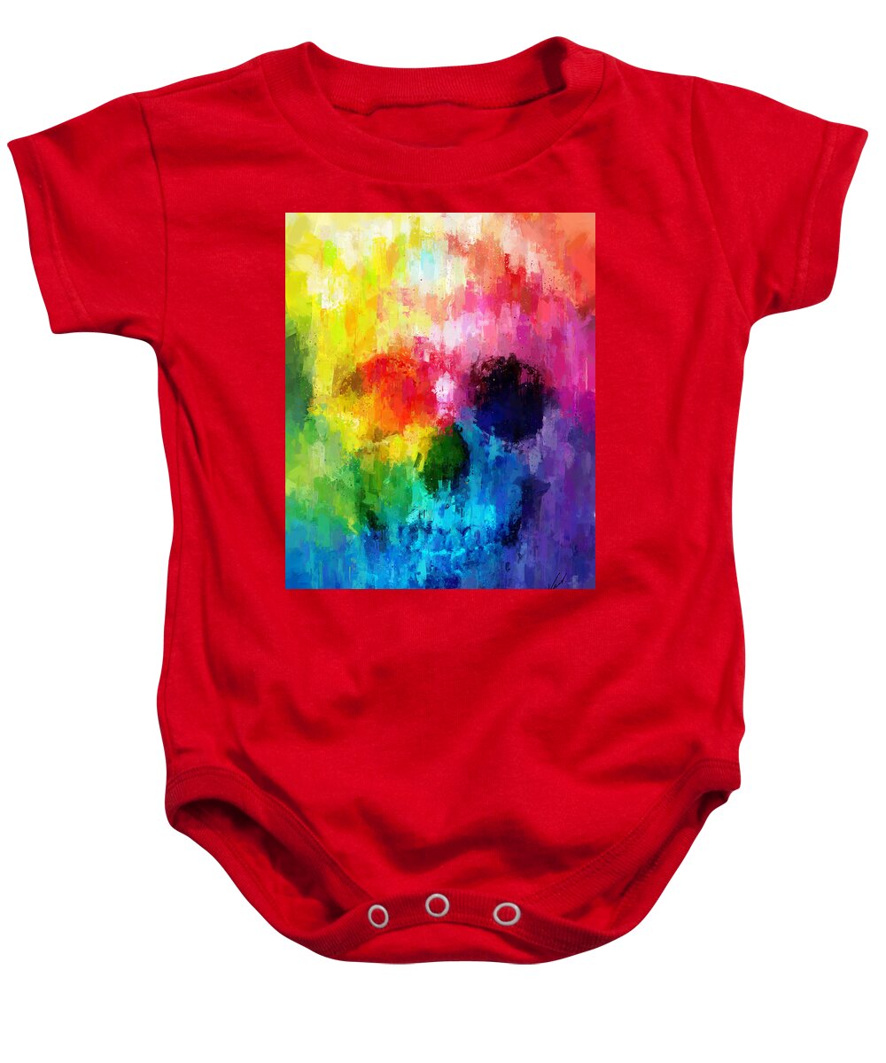 Rainbow Baby Onesie featuring the painting Rainbow skull by Vart Studio