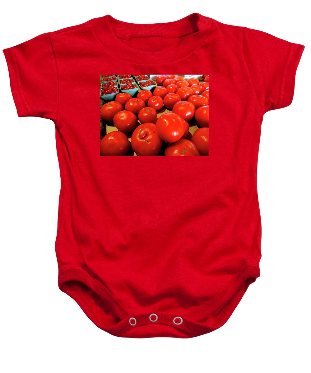 Red Tomatoes Baby Onesie featuring the photograph Ripe Red Jersey Tomatoes by Linda Stern