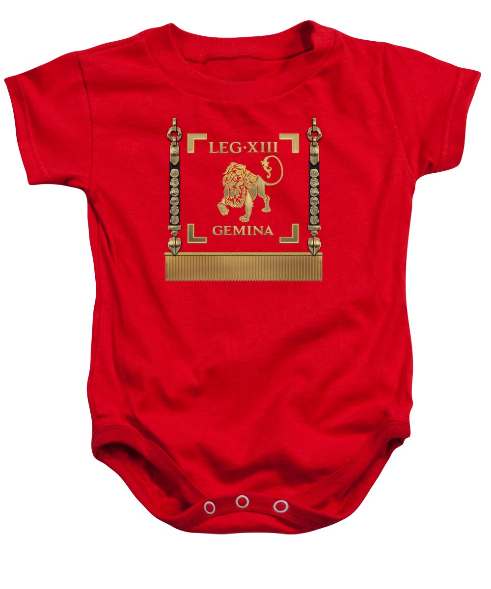 ‘rome’ Collection By Serge Averbukh Baby Onesie featuring the digital art Standard of the 13th Legion Geminia - Vexillum of 13th Twin Legion by Serge Averbukh