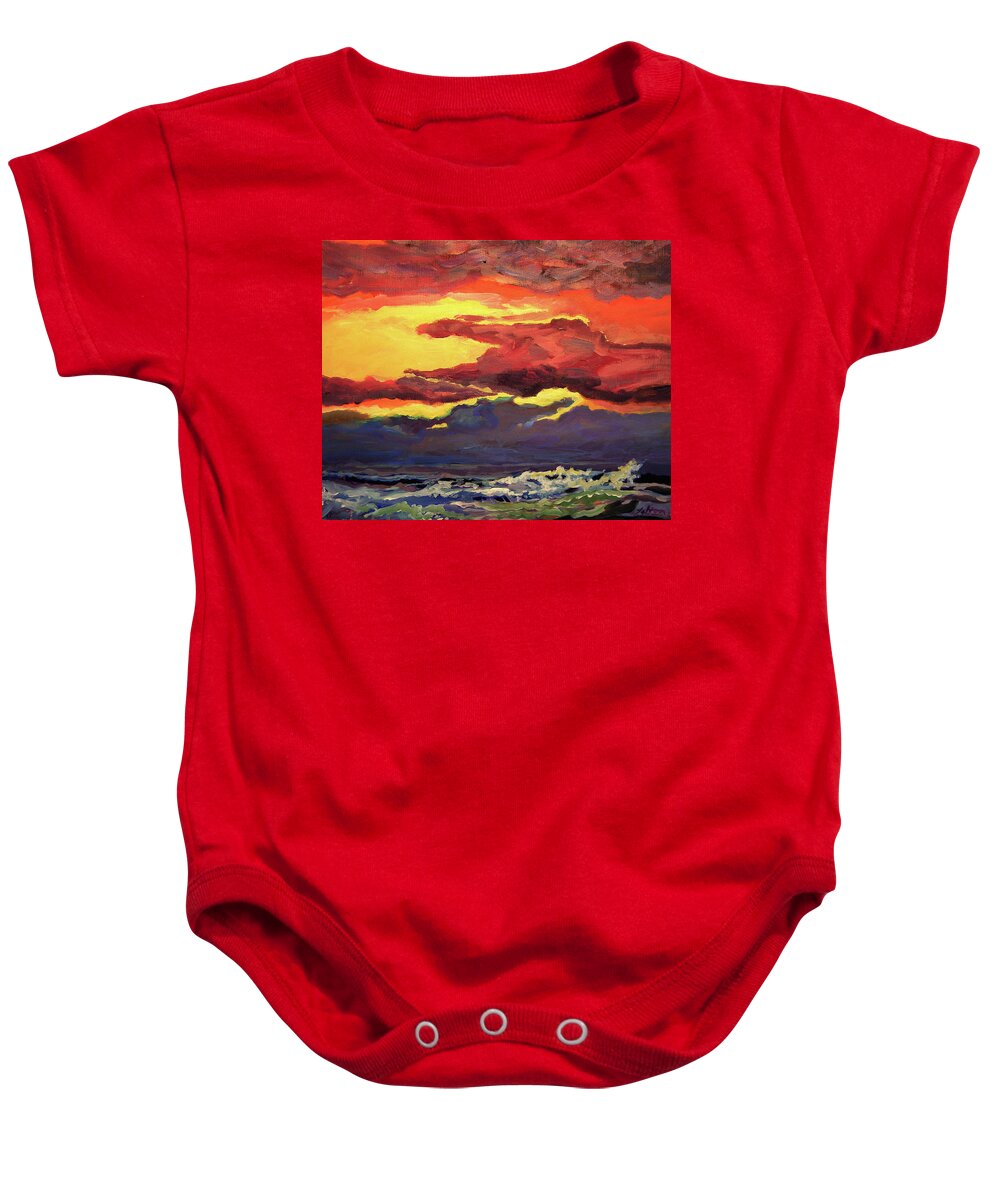 Original Seascape Paintings Baby Onesie featuring the painting Sunrise at the jetty 6-23-15 by Julianne Felton