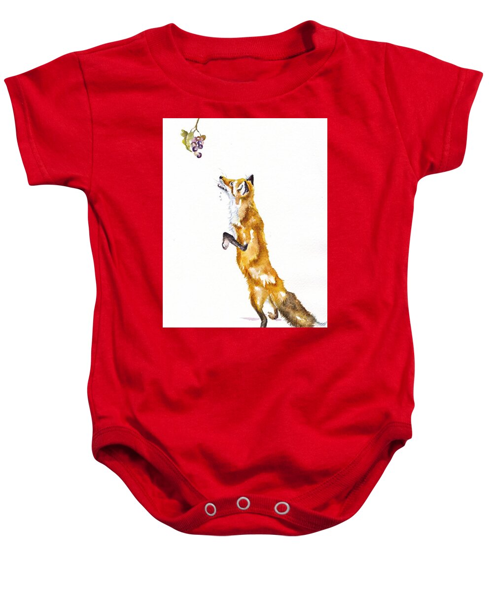Aesop's Fables Baby Onesie featuring the painting The Fox and the Grapes by Debra Hall