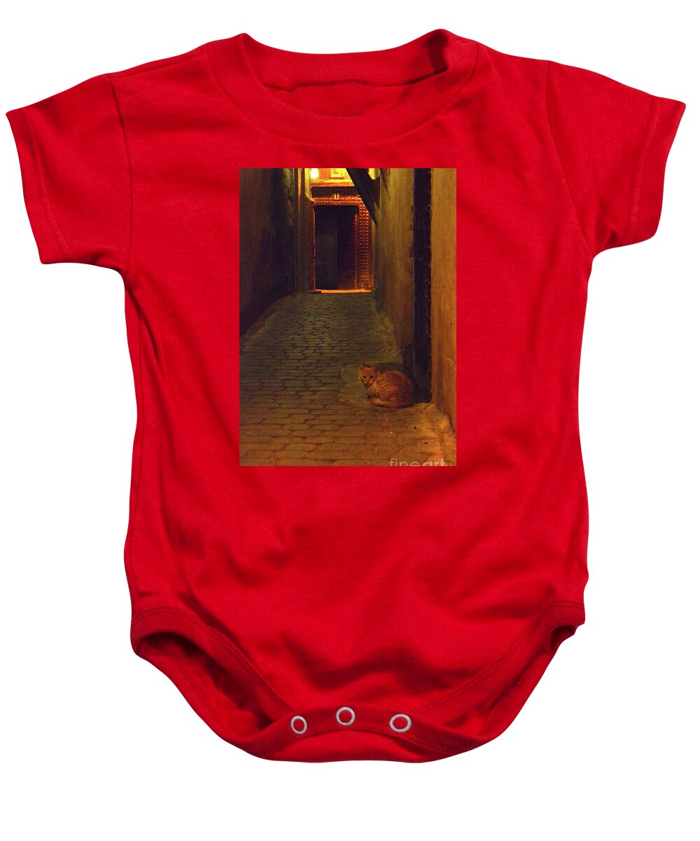 Cat Baby Onesie featuring the photograph The night gatekeeper of Fez by Yavor Mihaylov