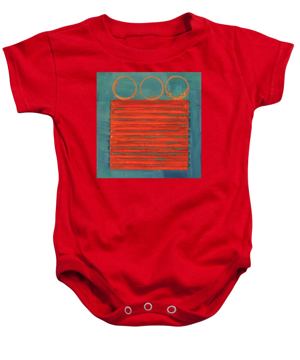 Three Imperfect Circles Baby Onesie featuring the painting Three Imperfect Circles by Bill Tomsa