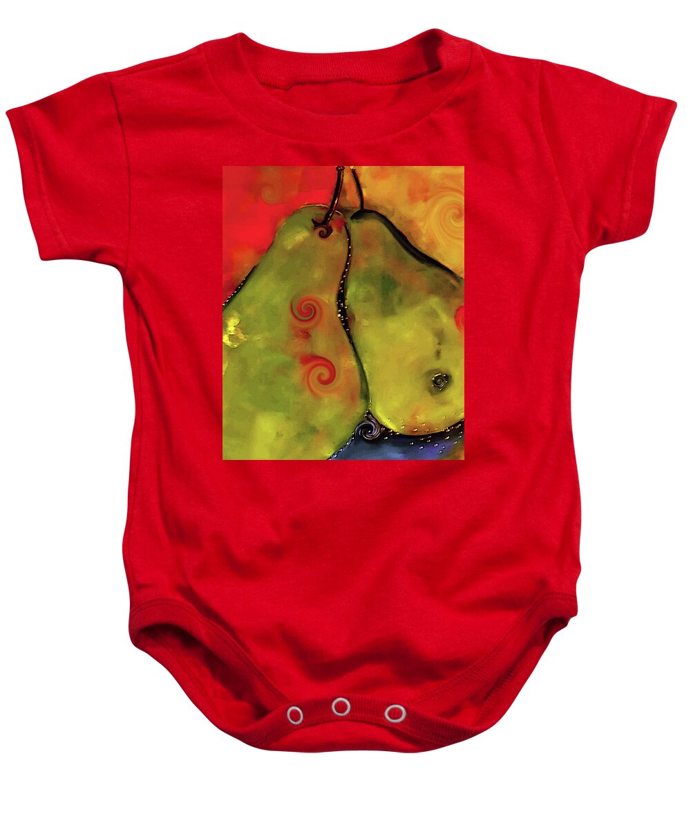 Pears Baby Onesie featuring the digital art Two Twirly Pears Painting by Lisa Kaiser