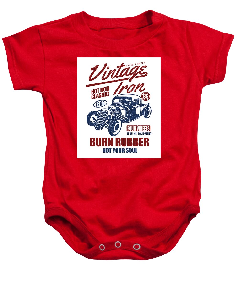 Hot Rod Baby Onesie featuring the digital art Vintage Iron by Long Shot