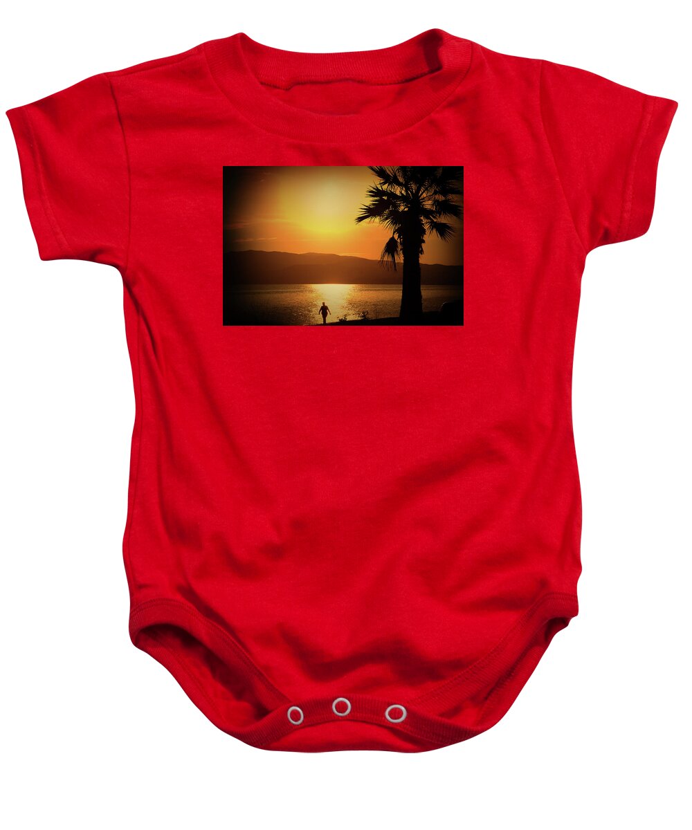 Landscape Baby Onesie featuring the photograph Walking down the beach by Milena Ilieva