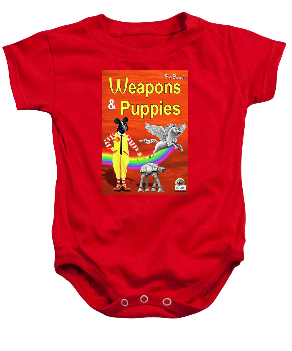 Horse Baby Onesie featuring the painting Weapons and Puppies Supersonic by Yom Tov Blumenthal