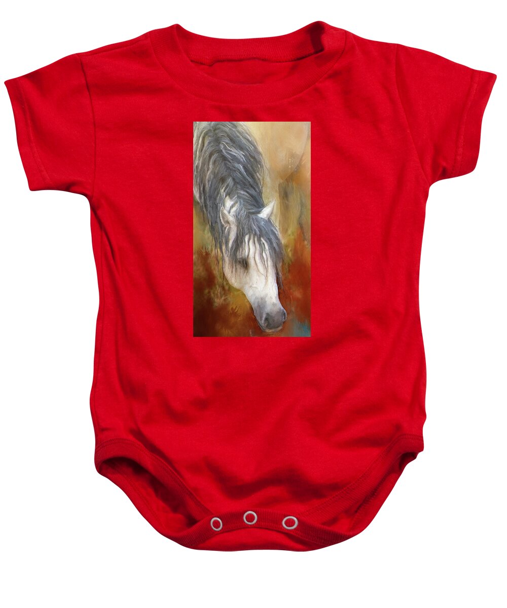 Horse Baby Onesie featuring the painting Wild Horse's Cool Drink by Jeanette Mahoney