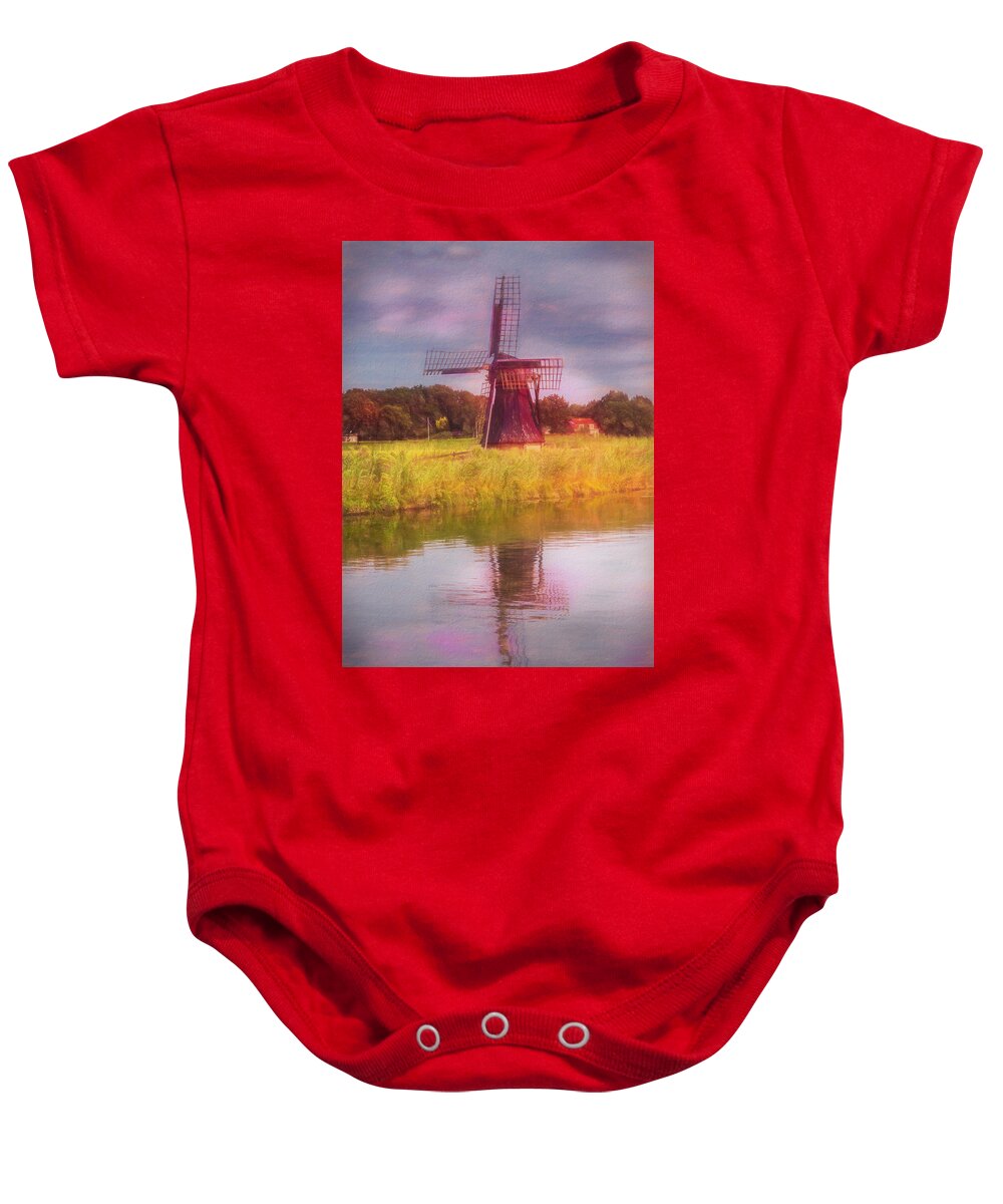 Barns Baby Onesie featuring the photograph Windmill in the Morning Painting by Debra and Dave Vanderlaan