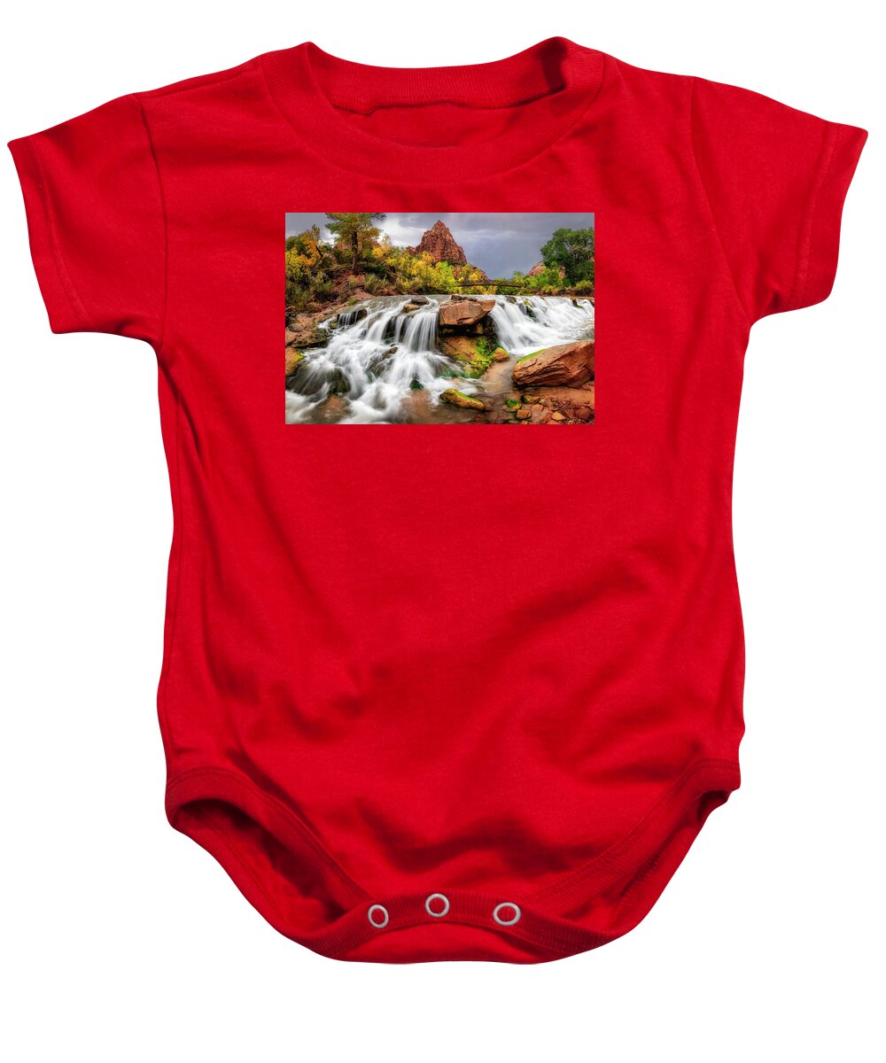 Rain Baby Onesie featuring the photograph Zion Park Waterfalls by Michael Ash