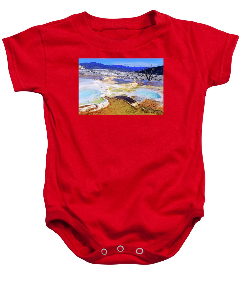 Canary Spring Baby Onesie featuring the photograph Canary Spring in Yellowstone #1 by Shixing Wen