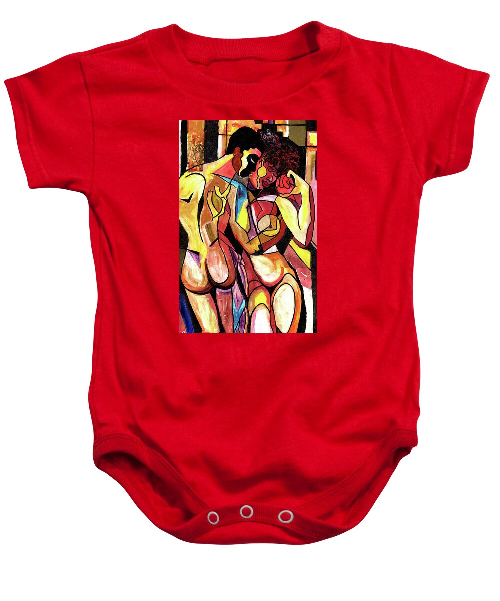 African Mask Baby Onesie featuring the mixed media Forbidden Fruit by Everett Spruill