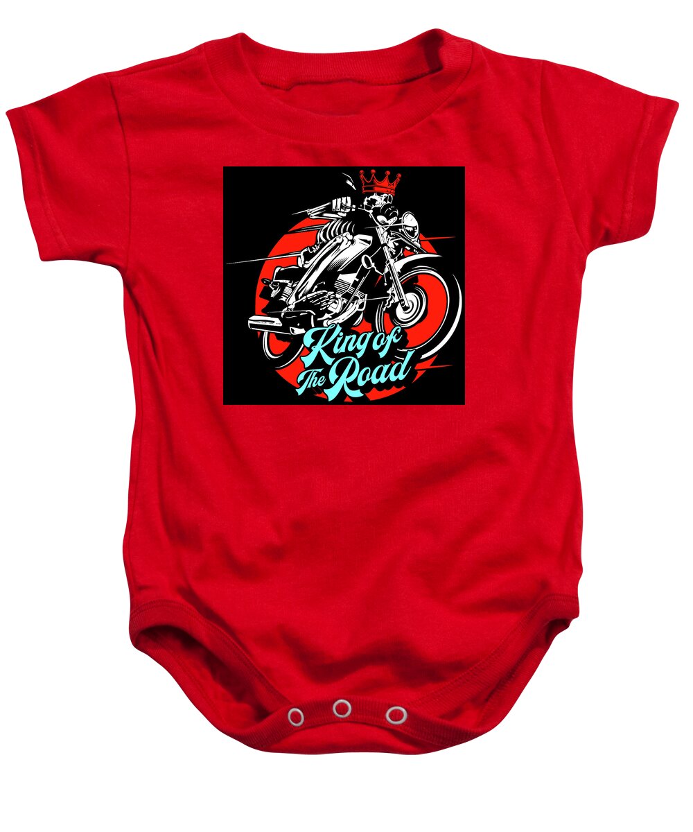 Skeleton Baby Onesie featuring the digital art King of the Road #1 by Long Shot