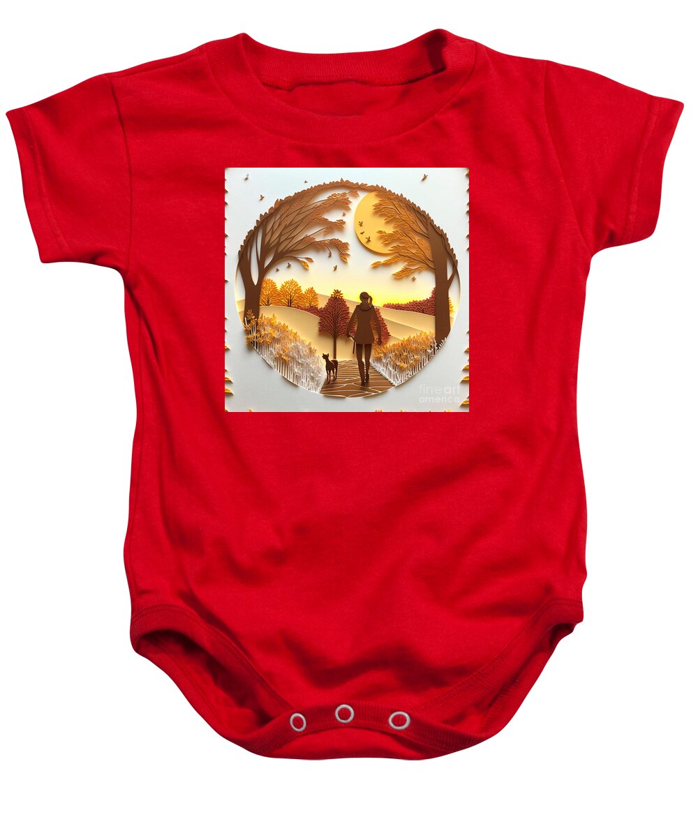 Morning Walk - Quilling Baby Onesie featuring the mixed media Morning Walk - Quilling by Jay Schankman