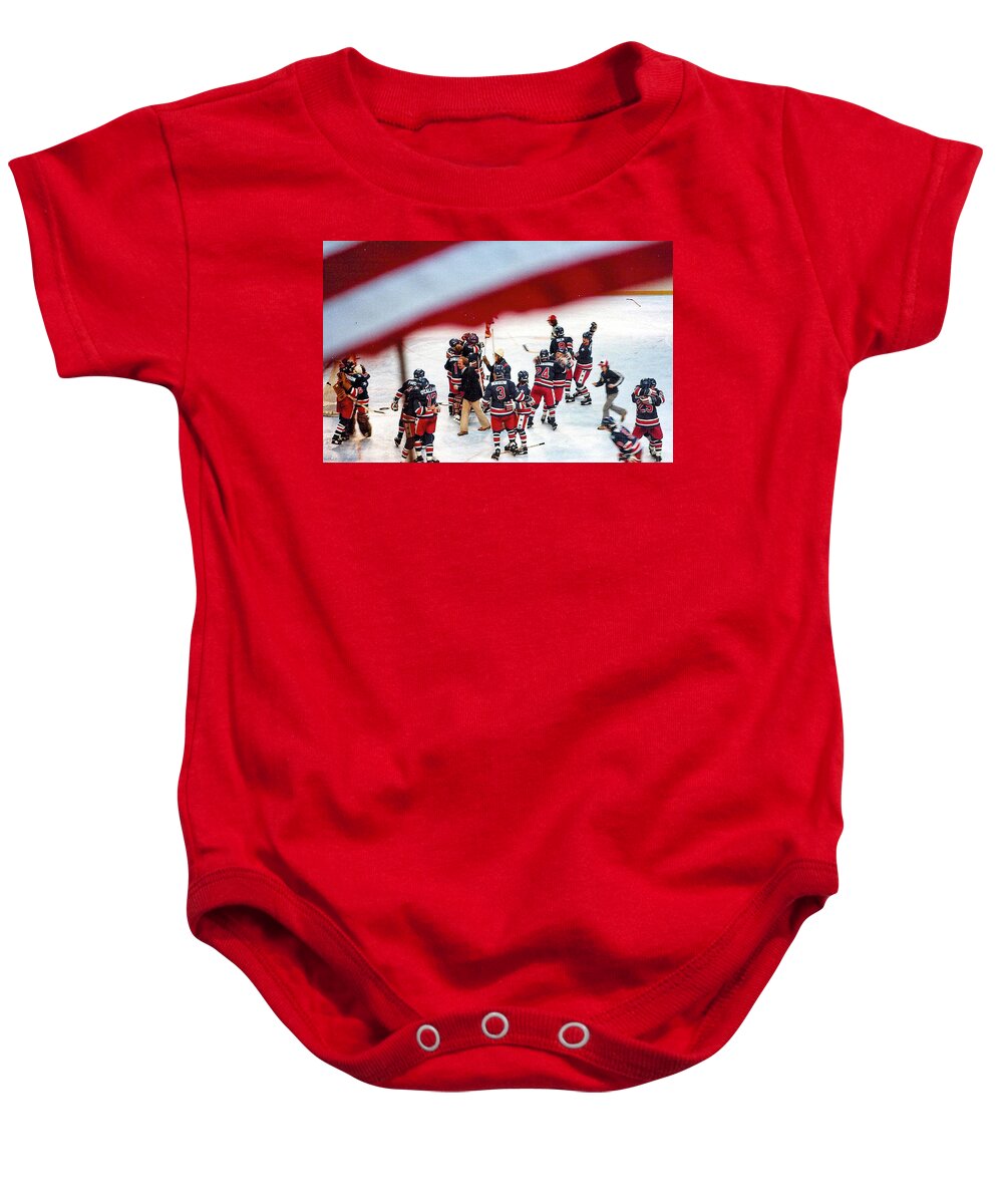 Hockey Baby Onesie featuring the photograph 1980 Olympic Hockey Miracle On Ice Team by Russel Considine