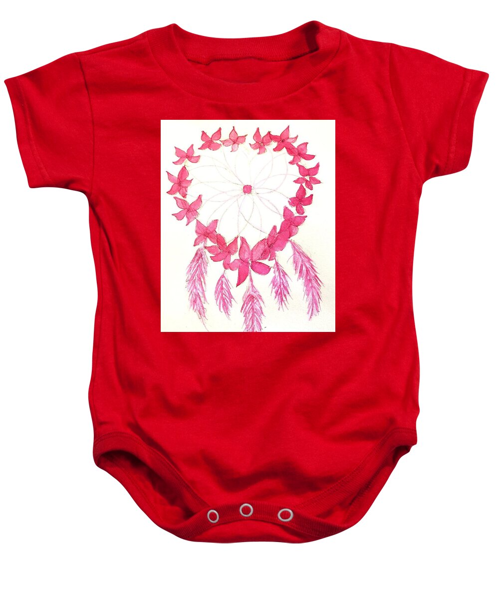 Catching Love Baby Onesie featuring the painting Dreamcatcher #2 by Margaret Welsh Willowsilk