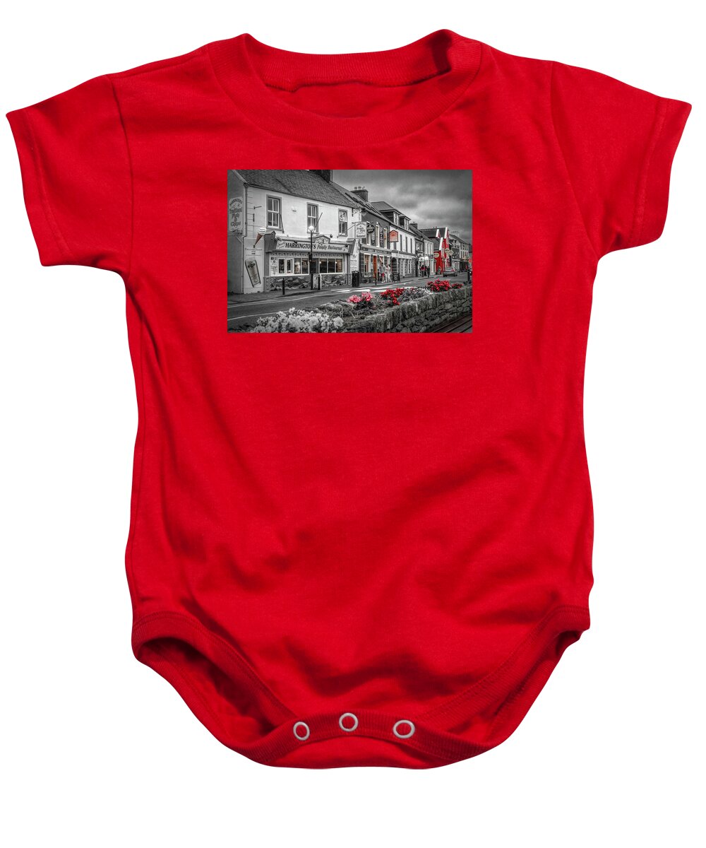 Barns Baby Onesie featuring the photograph Old Irish Town The Dingle Peninsula in the Summer in Black and W #2 by Debra and Dave Vanderlaan