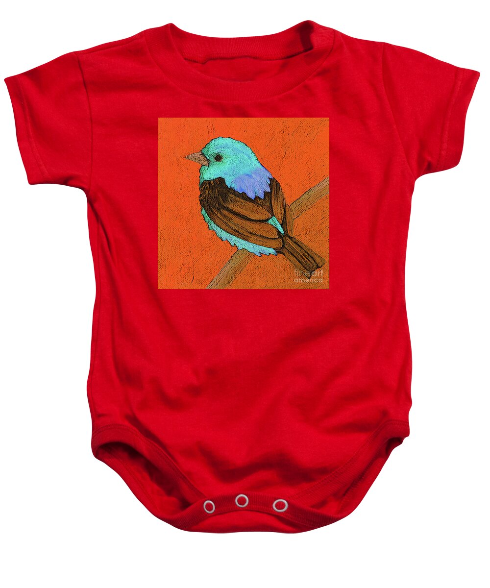 Bird Baby Onesie featuring the painting 21 Turq Scarlet Tanager by Victoria Page