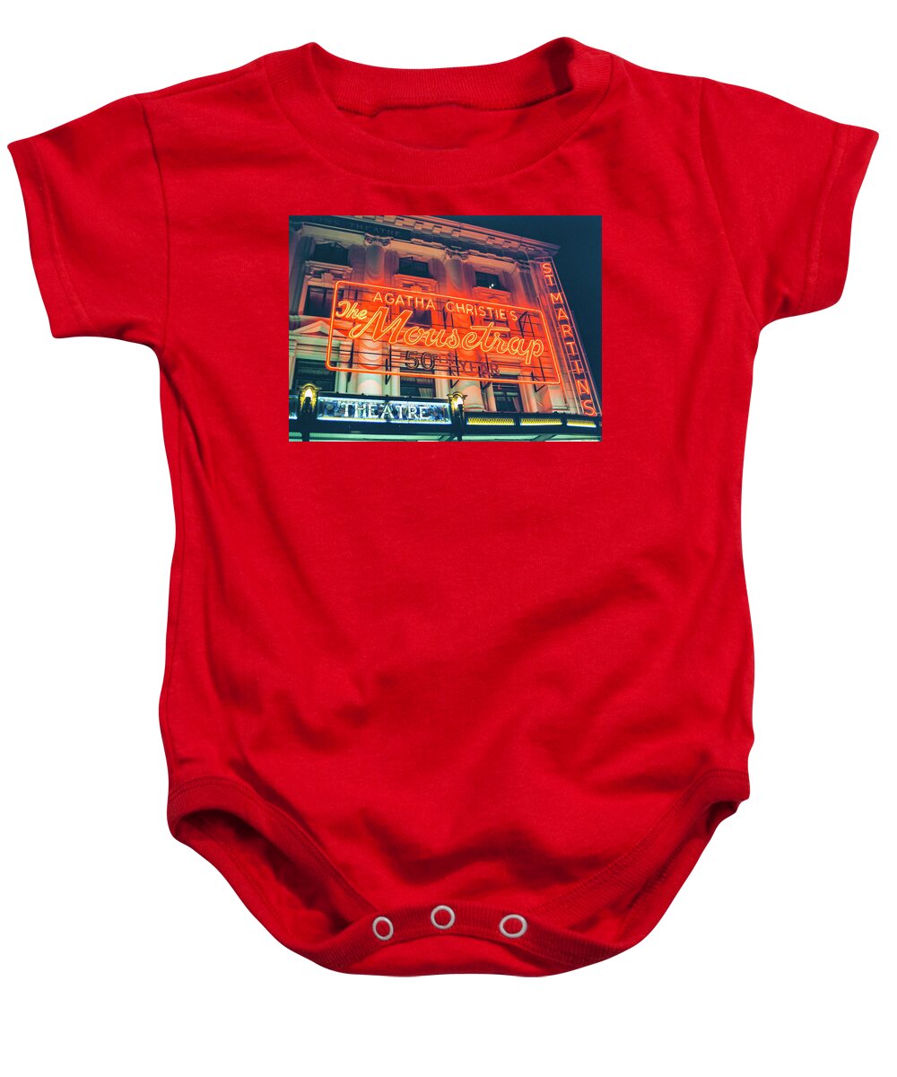 London Baby Onesie featuring the photograph 35mm Film image of Agatha Christie's The Mousetrap by Matthew Bamberg