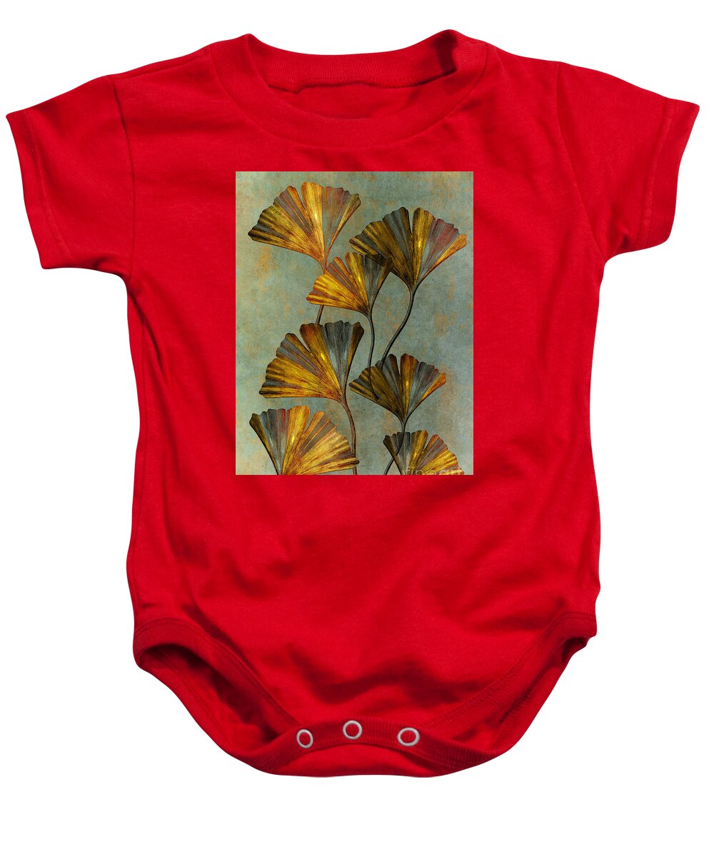 Gingko Baby Onesie featuring the mixed media Ginko Floral Decoration #ginko #6 by Justyna Jaszke JBJart
