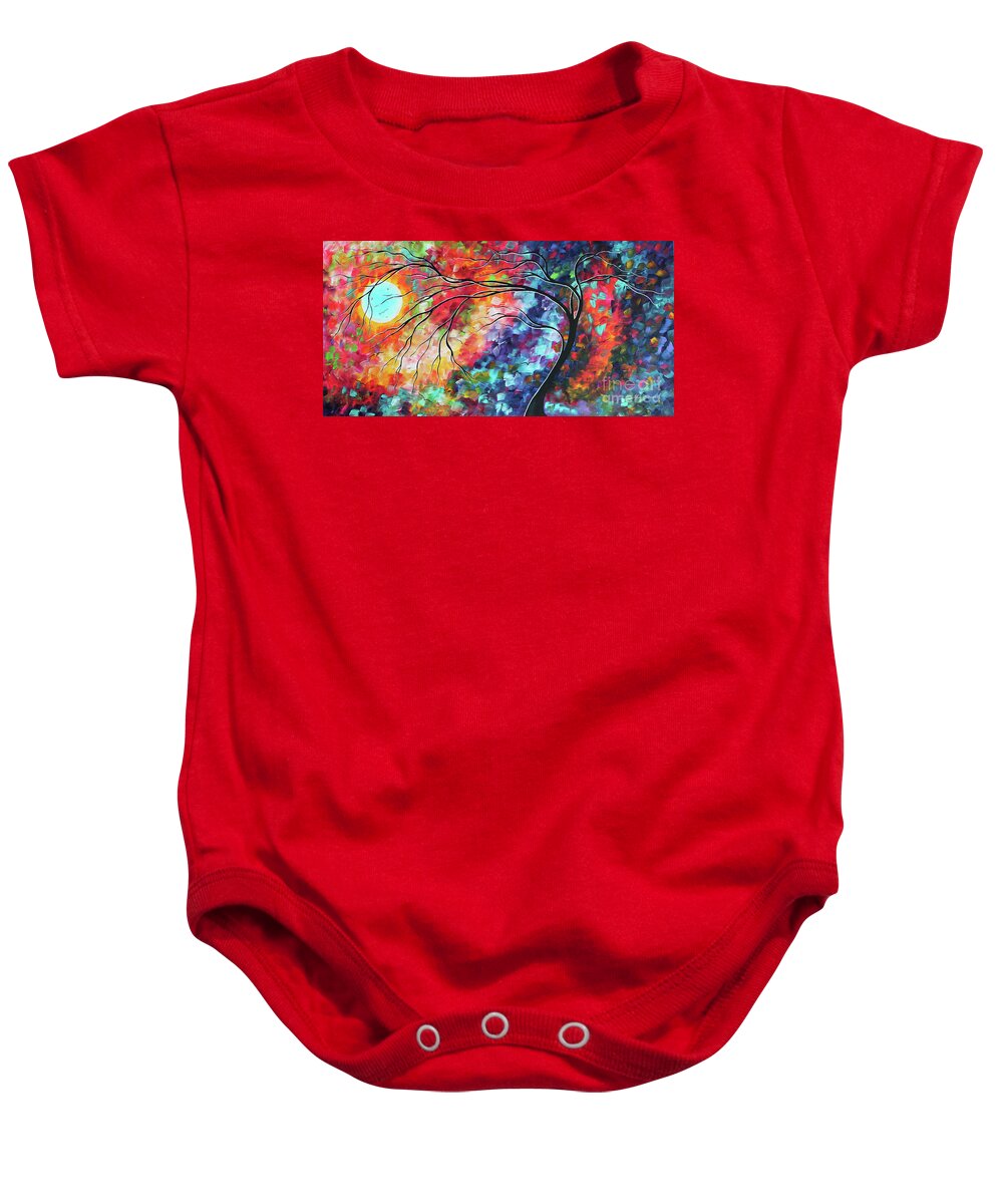 Abstract Baby Onesie featuring the painting Abstract Original Landscape Tree Moon Painting Colorful Artwork Megan Duncanson by Megan Aroon