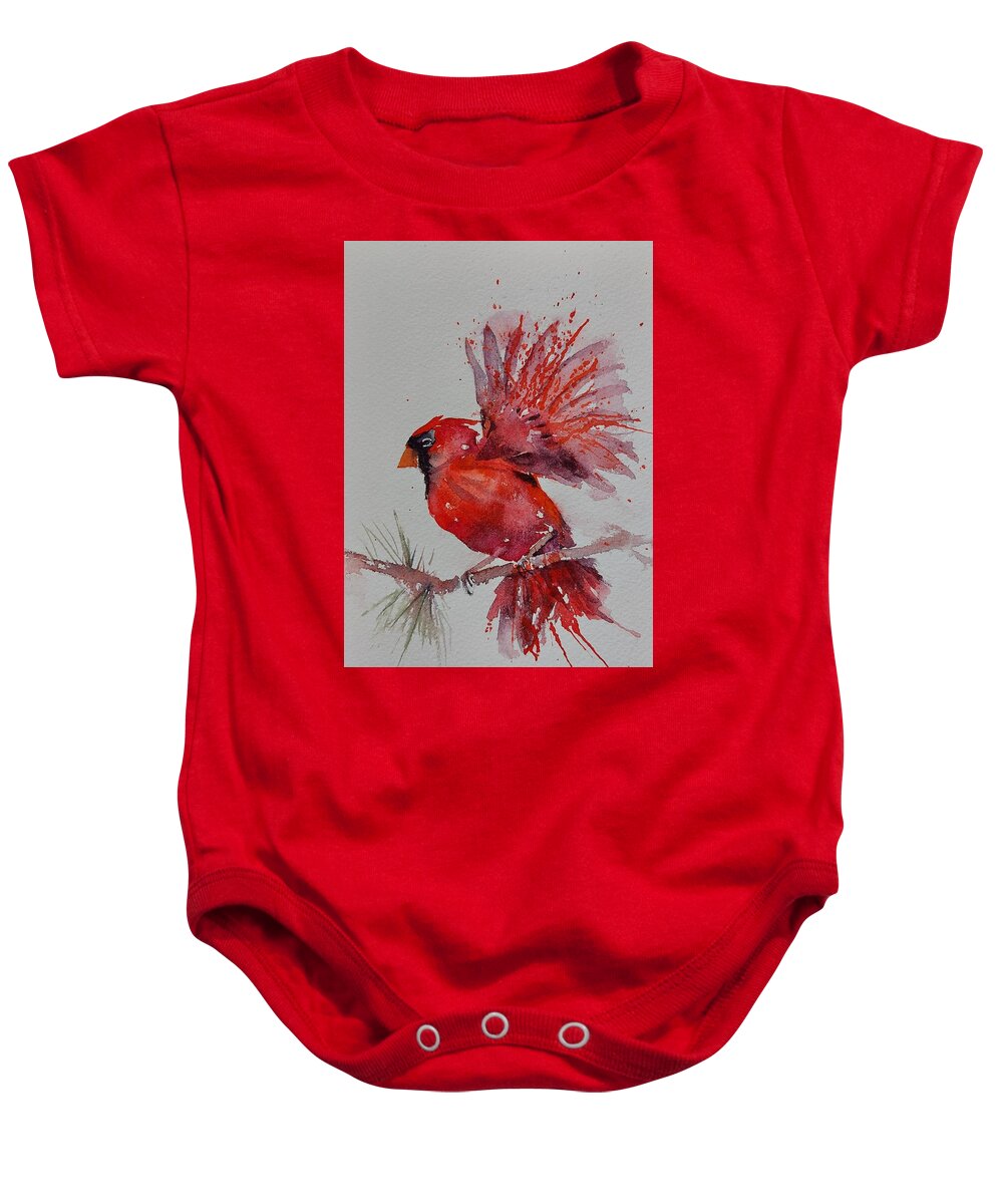 Cardinal Baby Onesie featuring the painting Aflutter by Amanda Amend