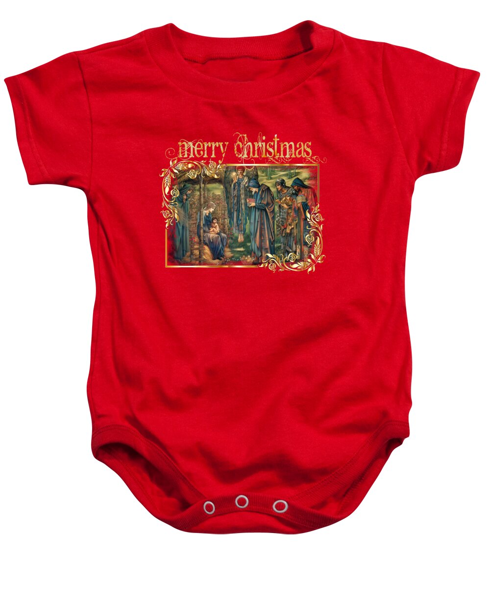 Jesus Baby Onesie featuring the mixed media The Nativity Christmas Jesus Birthday Jones by Edward Burne Jones