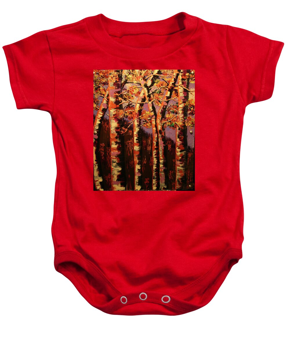 Fall Baby Onesie featuring the painting Autumn Aspen by Marilyn Quigley