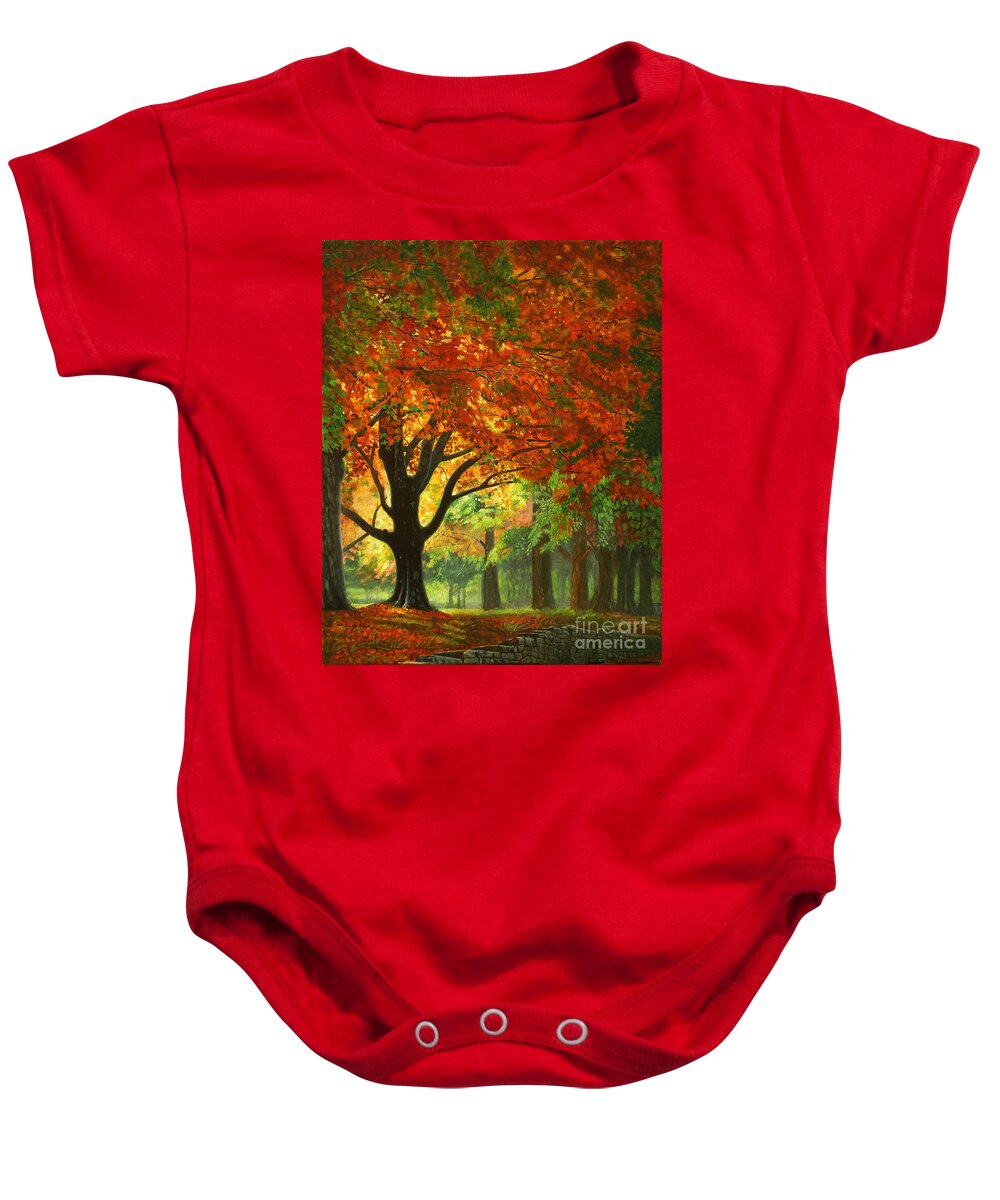 Landscape Baby Onesie featuring the painting Autumn Morning by Ken Kvamme