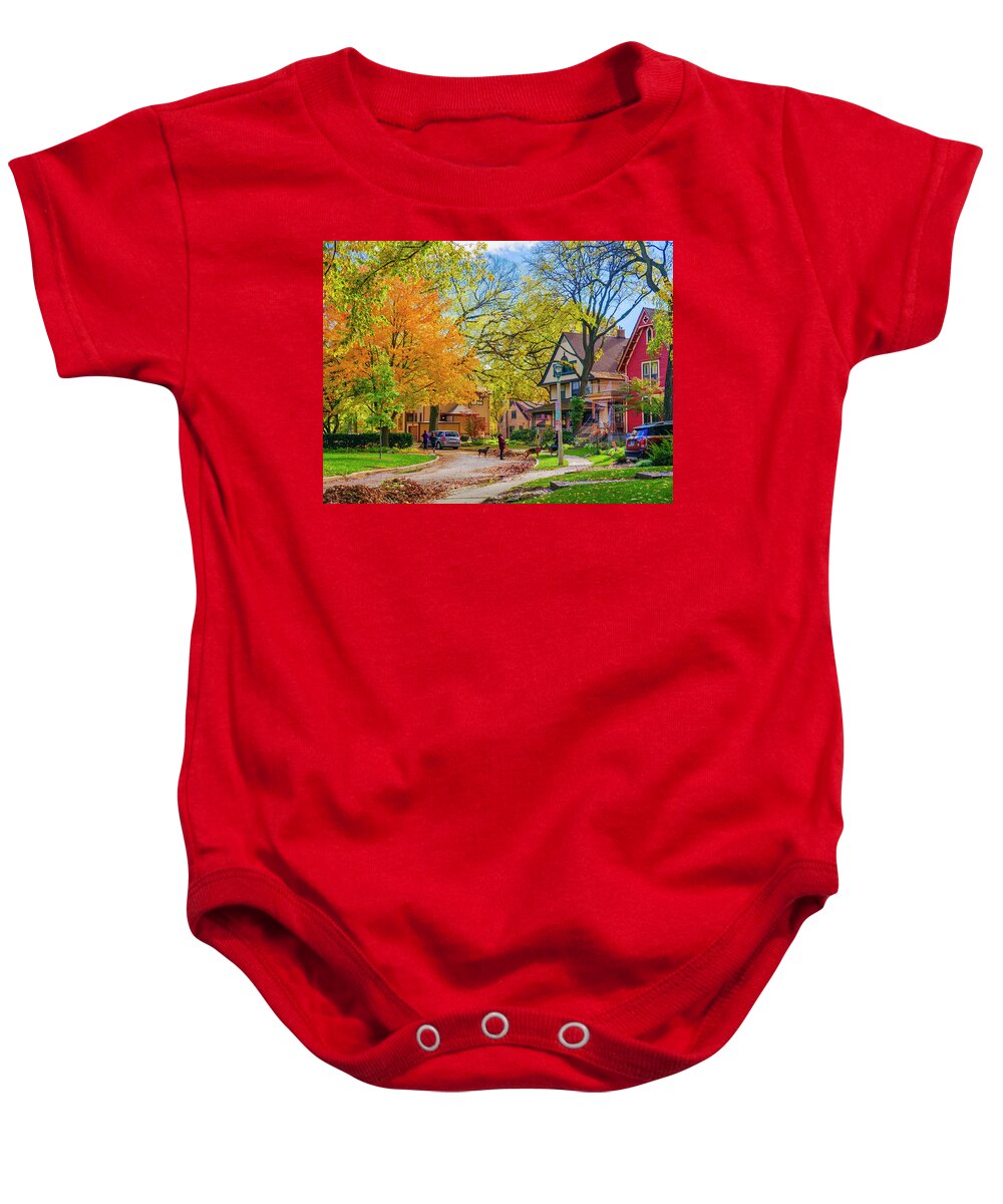 Chicago Baby Onesie featuring the photograph Autumn on Elizabeth Court by Todd Bannor