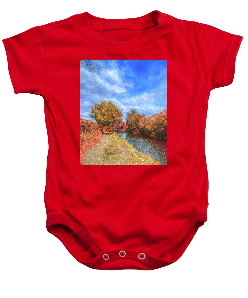 Autumn Baby Onesie featuring the photograph Autumn Walk Along the Canal by DK Digital