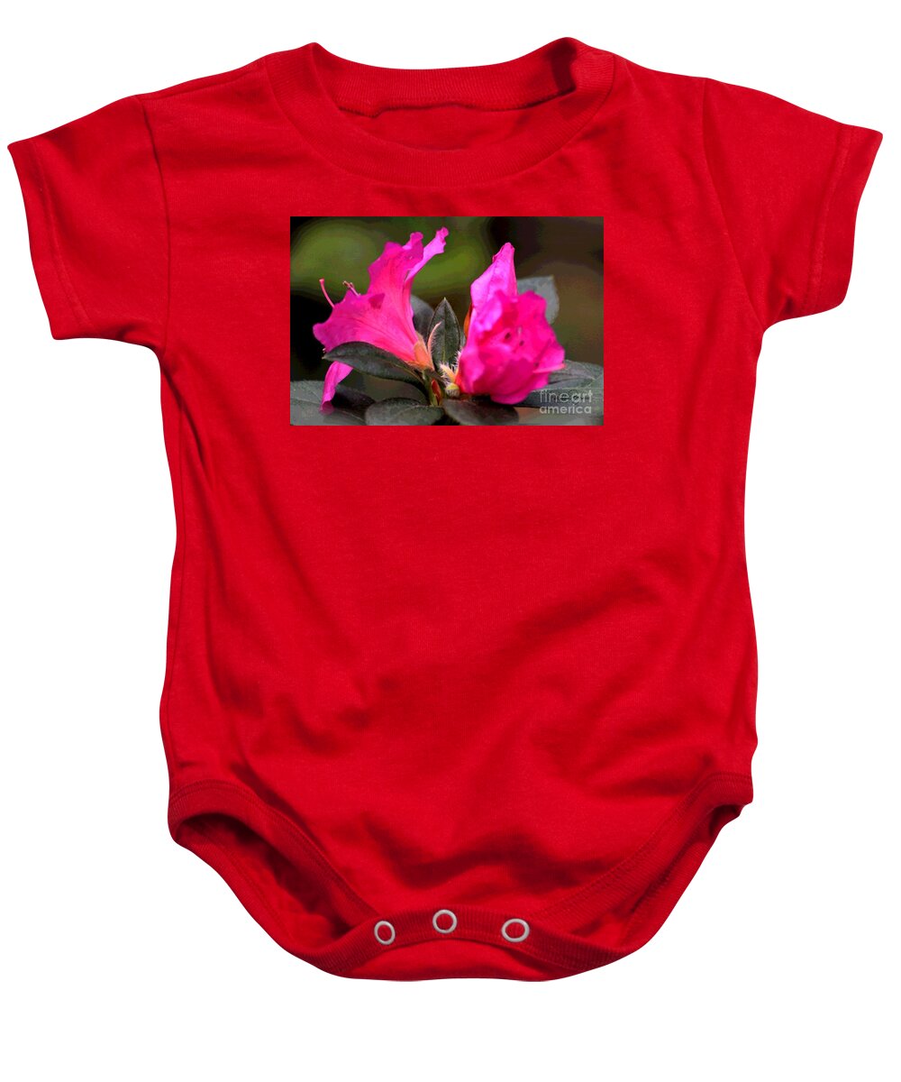   Zalea Baby Onesie featuring the photograph Azalea Hot Pink Azalea Blossoms Artistic Rendition by Philip And Robbie Bracco