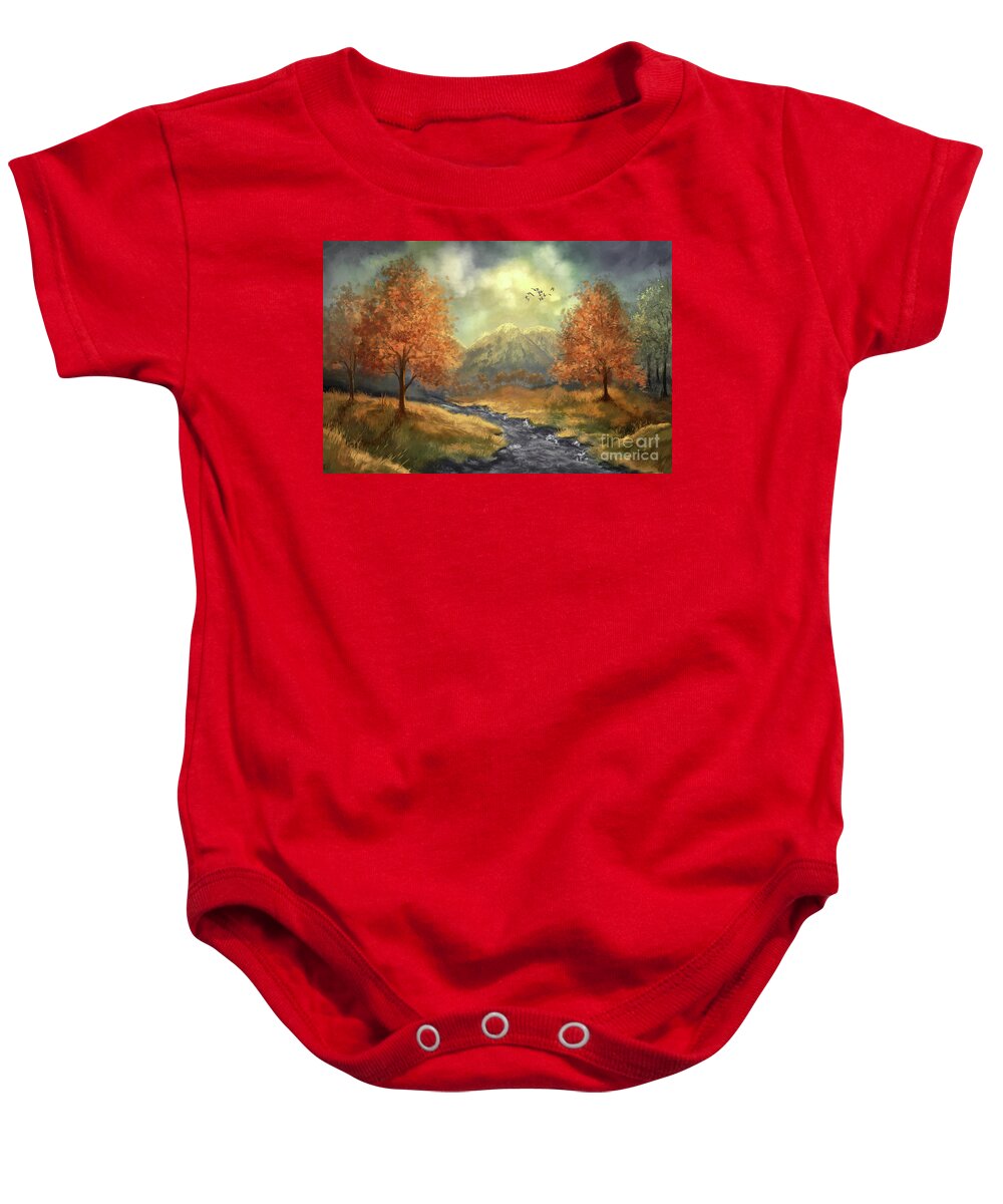Mountain Baby Onesie featuring the digital art Back Where I Belong by Lois Bryan