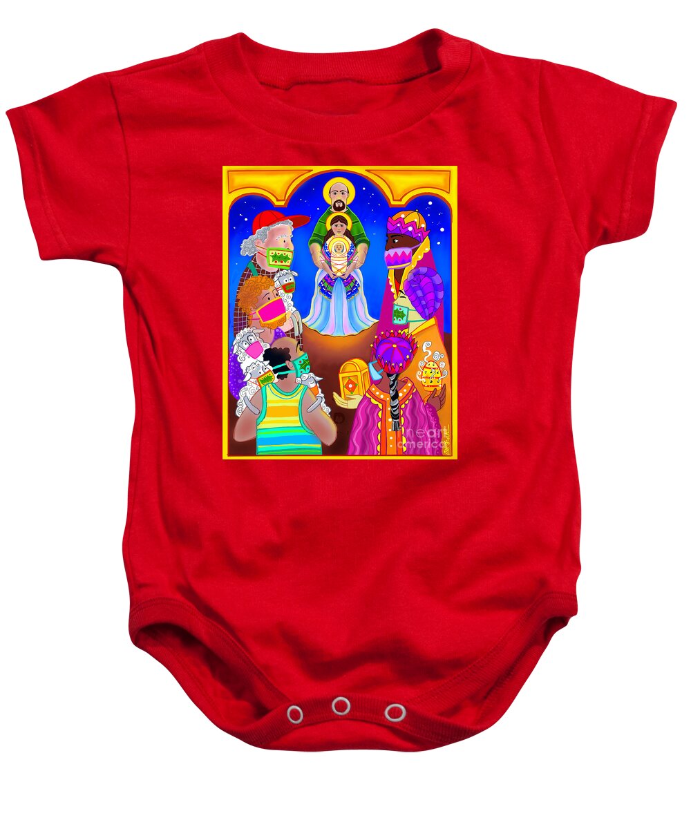 Beneath The Masks Baby Onesie featuring the painting Beneath the Masks - MMBMA by Br Mickey McGrath OSFS
