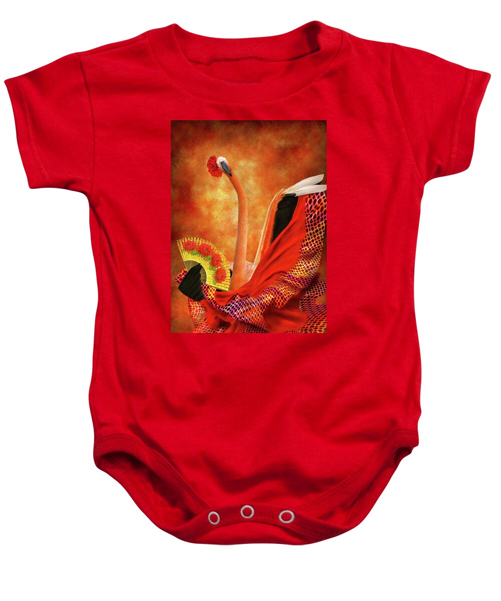 Phoenicopterus Baby Onesie featuring the photograph Bird - Flamingo - Flamengo Dancer by Mike Savad