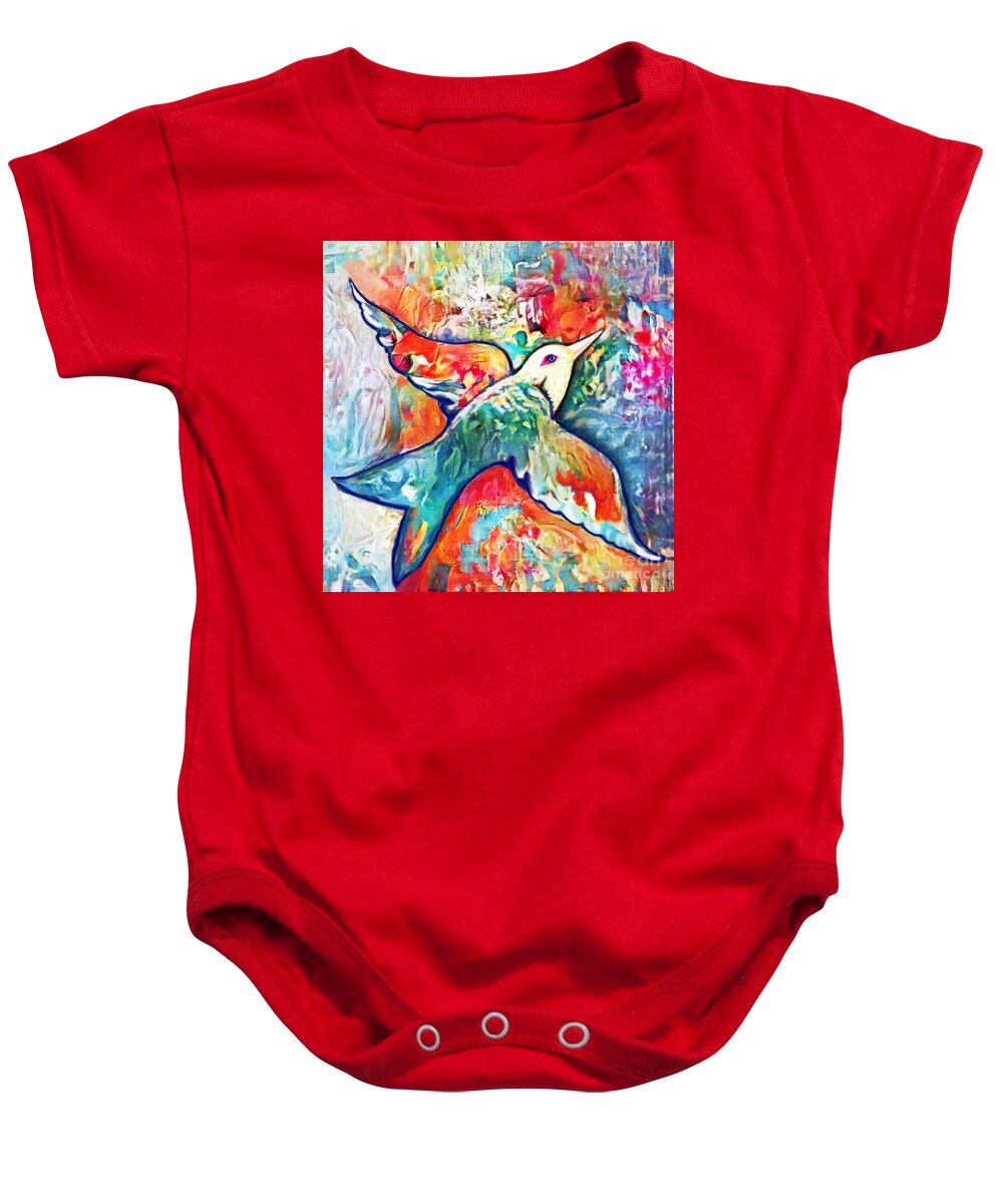 American Art Baby Onesie featuring the digital art Bird Flying Solo 011 by Stacey Mayer