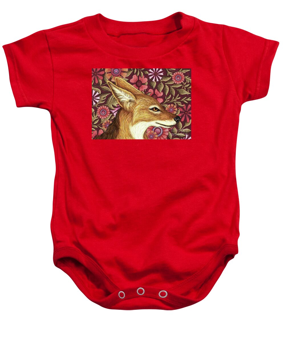 Jackal Baby Onesie featuring the painting Black Backed Jackal Floral by Amy E Fraser