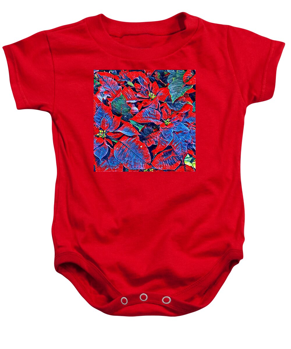 Blue Baby Onesie featuring the photograph Blue and Red Poinsettias by Vivian Aumond
