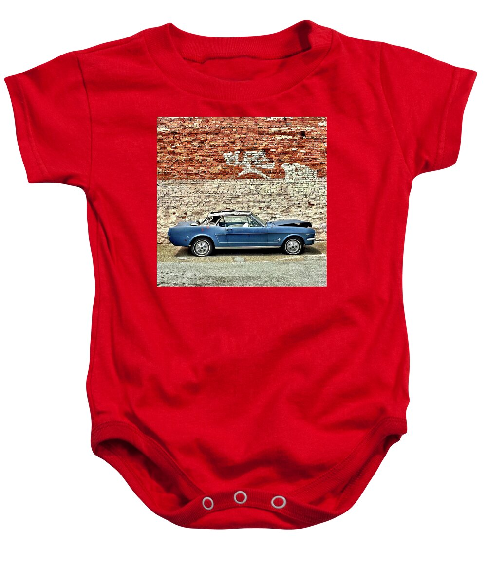  Baby Onesie featuring the photograph Blue Mustang by Julie Gebhardt