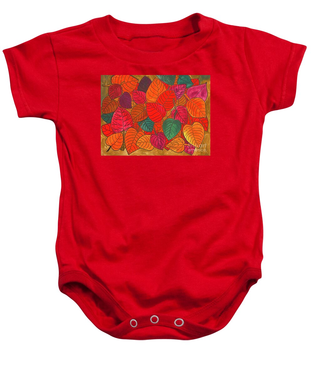 Leaves Baby Onesie featuring the mixed media Bright Fall Leaves by Lisa Neuman