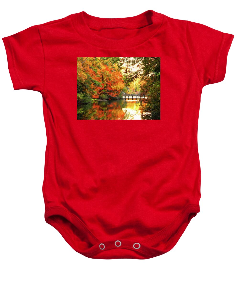 Autumn Baby Onesie featuring the photograph Brilliant Autumn in Mariners Museum and Park by Ola Allen