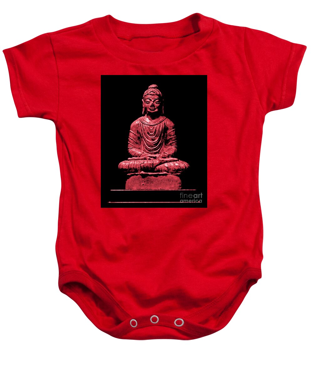 Buddha Baby Onesie featuring the photograph Buddha Red by Marisol VB