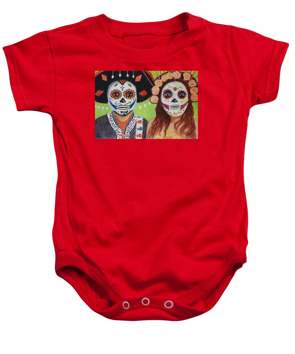 Day Of The Dead Baby Onesie featuring the painting Calaveras by Vera Smith