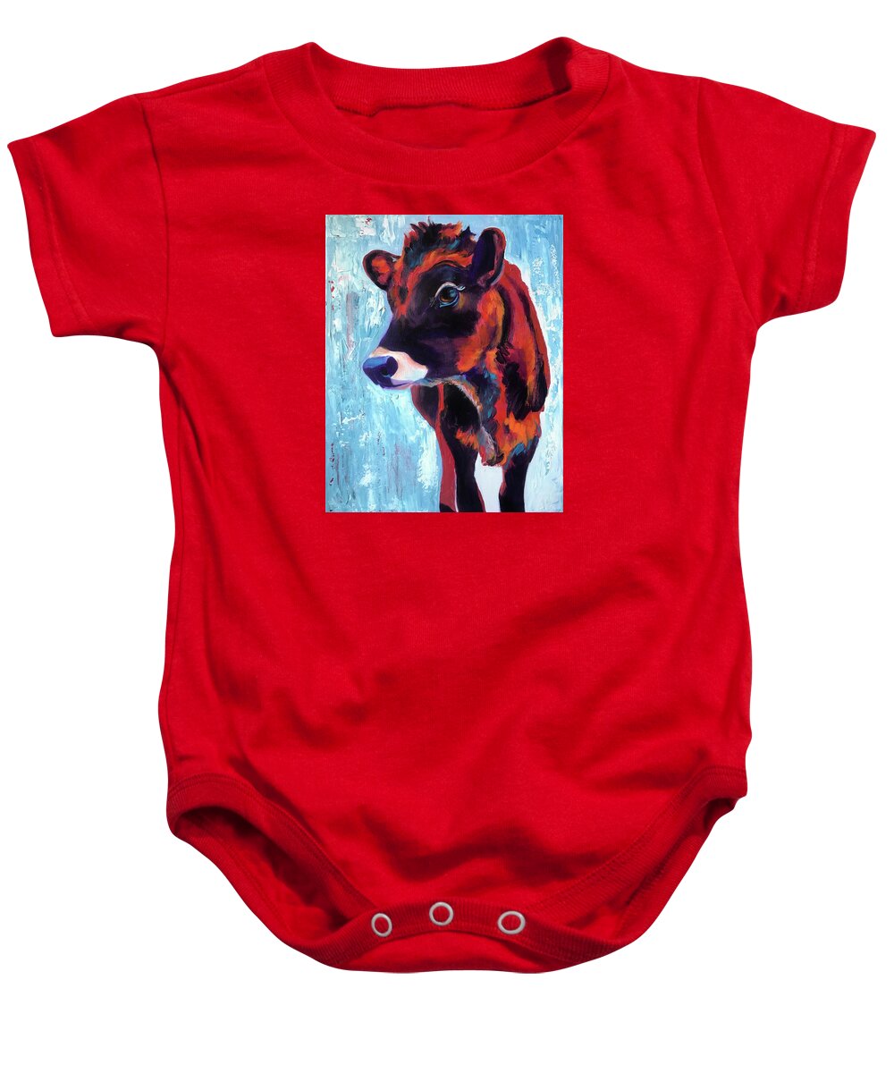 Cow Baby Onesie featuring the painting Calvin by DawgPainter