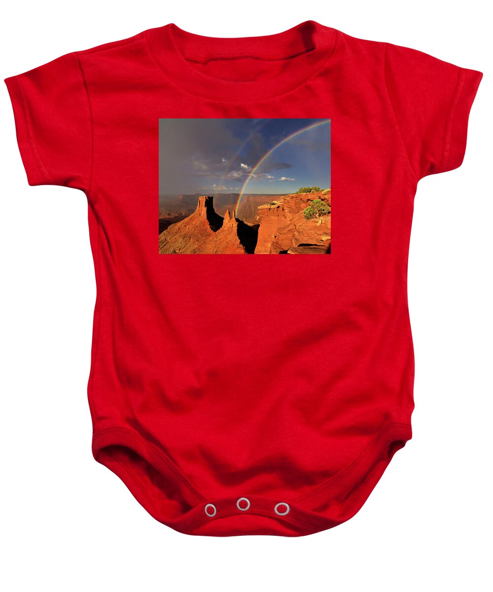 Utah Baby Onesie featuring the photograph Canyonlands Double Rainbow by Bob Falcone