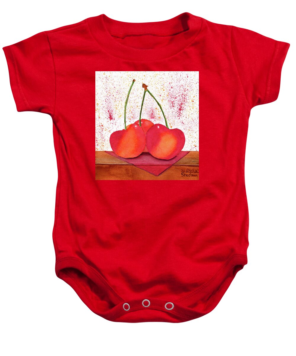 Red Baby Onesie featuring the painting Cherries Jubilee by Richard Stedman
