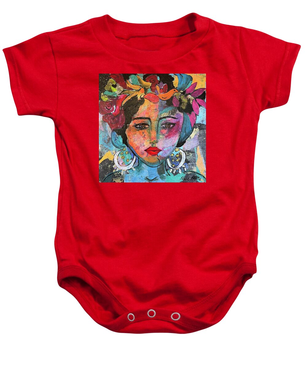 Mexican Woman Baby Onesie featuring the painting Chiquita by Elaine Elliott
